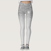 Silver Gray Glam Glitter Sparkle Ombre Trendy Leggings (Voorkant)