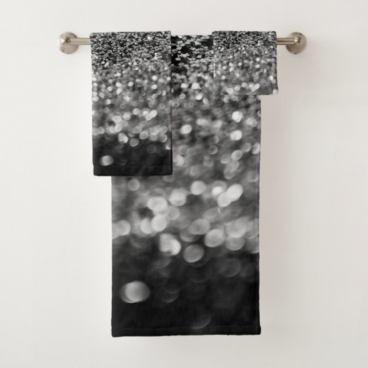 Silver Gray Glitter Bokeh Glam 2 Bad Handdoek (Insitu)
