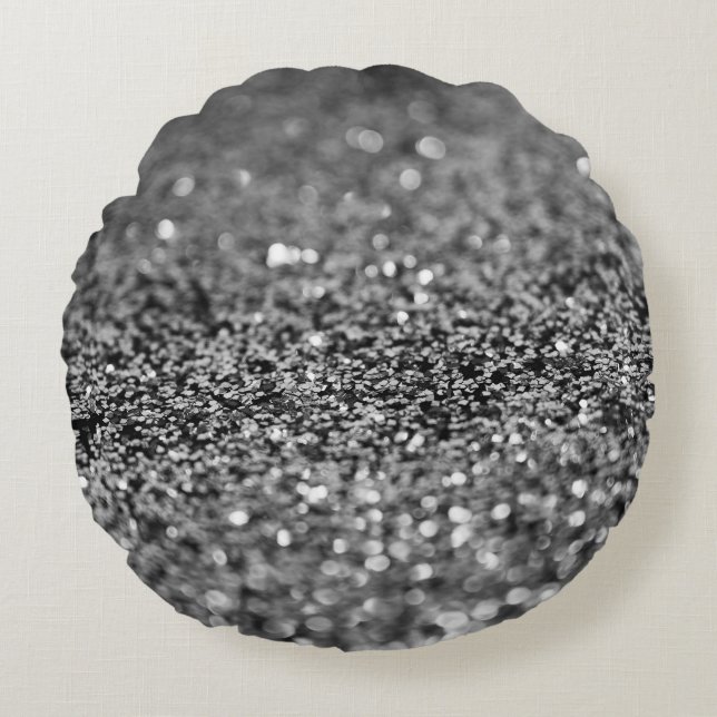 Silver Gray Glitter Bokeh Glam 2 Rond Kussen (Voorkant)