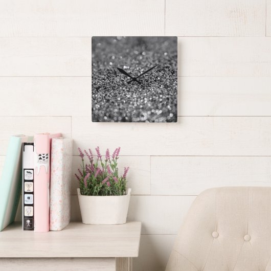 Silver Gray Glitter Bokeh Glam 2 Vierkante Klok (Leeskamer)