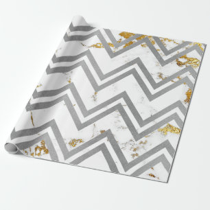 Silver Gray Gold Marble Carrara Chevron Zig Zag Cadeaupapier