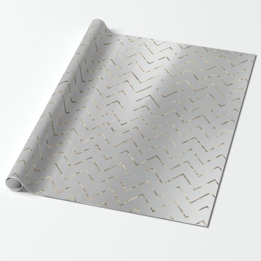 Silver Gray Grafiet Metallic Foxier VIP Chevron Cadeaupapier (Uitgerold)