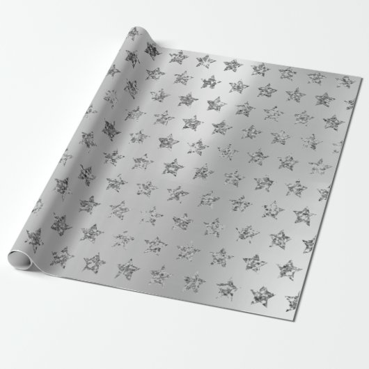 Silver Gray Grafiet Metallic Glitter VIP Stars Cadeaupapier (Uitgerold)