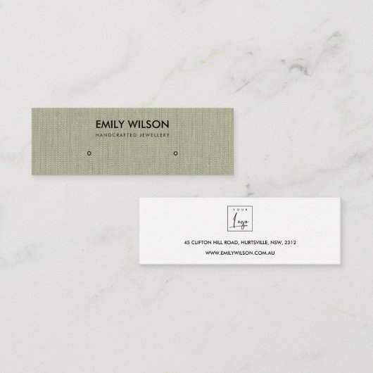 SILVER GRAY GRASS FABRIC STUD EARRING DISPLAY LOGO MINI VISITEKAARTJE (Voorkant / Achterkant)