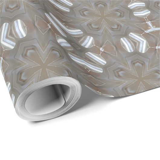 Silver Gray Kaleidoscopic Flower Pattern Elegant Cadeaupapier (Rol Hoek)
