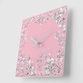 Silver Gray Pink Palm Botanical Metallic Vierkante Klok (Hoek)