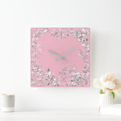 Silver Gray Pink Palm Botanical Metallic Vierkante Klok (Huis)