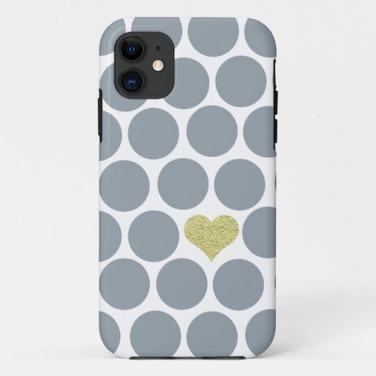 Silver Gray Polka Dots Glitter Heart iPhone Case-Mate iPhone Case (Achterkant)