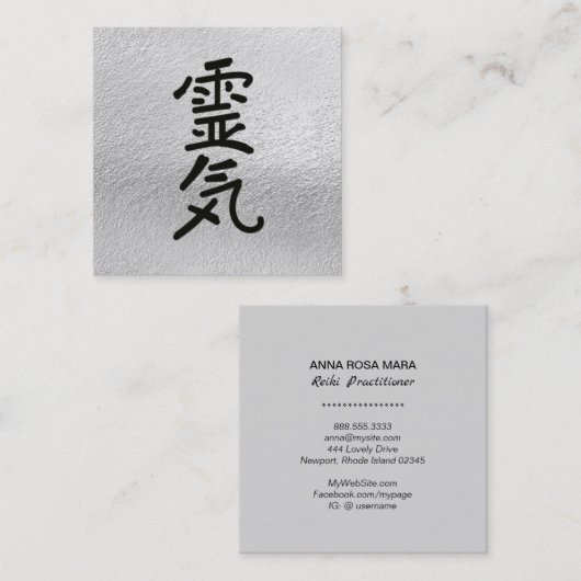 *~* Silver Gray Reiki Hoofdsymbool Vierkante Visitekaartje (Voorkant / Achterkant)
