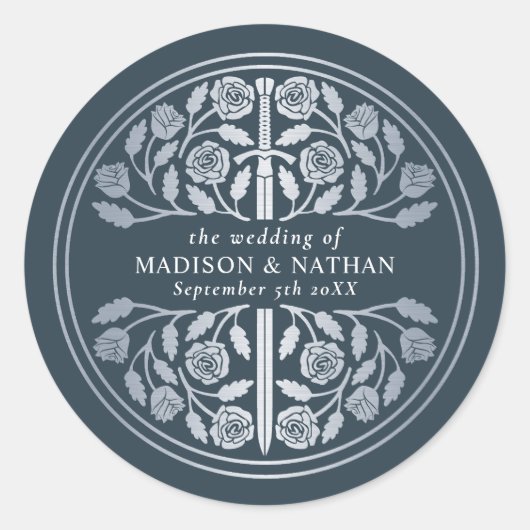 Silver Gray Royal Medieval Sword Wedding  Ronde Sticker (Voorkant)