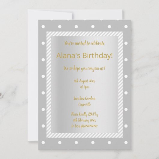 Silver Gray stripe spot elegant party uitnodiginge Kaart (Voorkant)