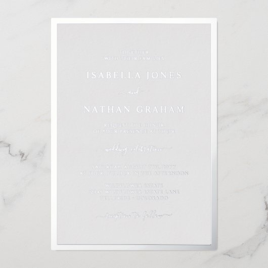 Silver Gray Wedding Folie Uitnodiging (Voorkant)
