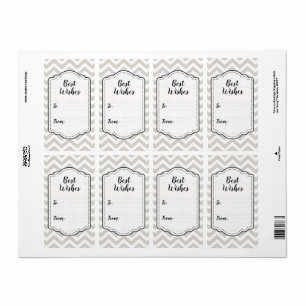 Silver Gray & White Chevron Wedding Sticker Label