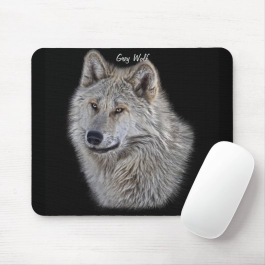 Silver Gray Wolf Wildlife Art Portret Muismat (Met muis)