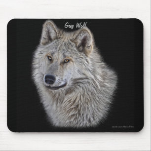 Silver Gray Wolf Wildlife Art Portret Muismat
