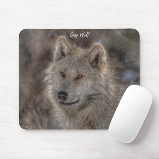 Silver Gray Wolf Wildlife Art Portret Muismat (Met muis)
