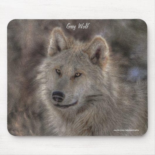 Silver Gray Wolf Wildlife Art Portret Muismat (Voorkant)