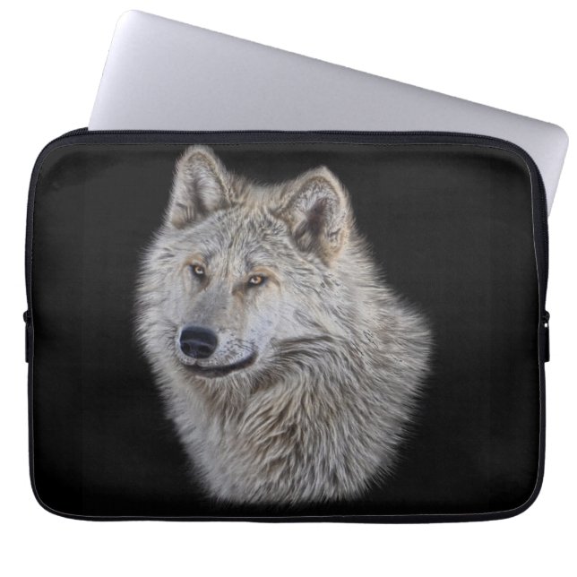 Silver Gray Wolf Wildlife Portret Laptop Sleeve (Voorkant)