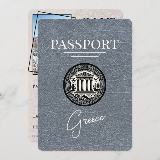 Silver Greece Passport Save the Date Kaart (Voorkant / Achterkant)