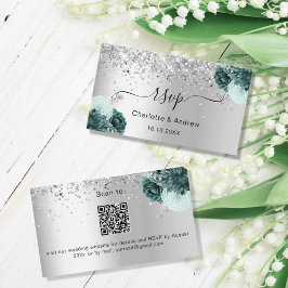 Silver green bruiloft website RSVP QR code Informatiekaartje