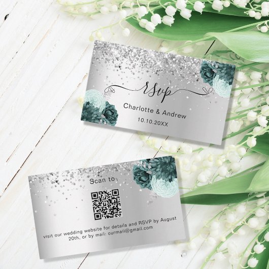 Silver green bruiloft website RSVP QR code Informatiekaartje