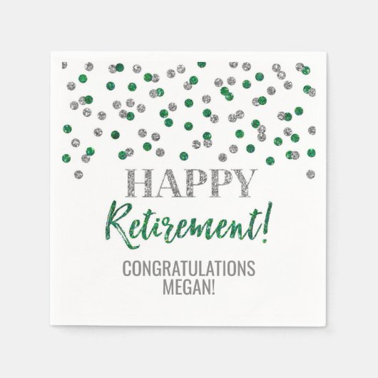 Silver Green Confetti Happy Retirement Servet (Voorkant)