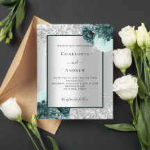 Silver green floral bruiloft-uitnodiging