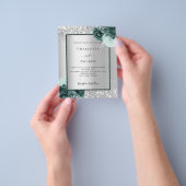 Silver green floral budget bruiloft-uitnodiging flyer (Hand)