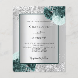 Silver green floral budget bruiloft-uitnodiging flyer