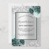 Silver green floral elegant jarig kaart (Voorkant)