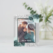Silver green floral foto Save the Date bruiloft (Staand voorkant)