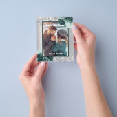Silver green floral foto Save the Date bruiloft Flyer (Hand)