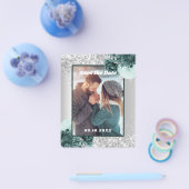 Silver green floral foto Save the Date bruiloft Flyer (Enkel)