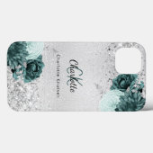 Silver green florals elegant monogram name Case-Mate iPhone case (Achterkant (horizontaal))