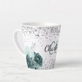 Silver green florals elegant monogram name latte mok (Linkerhoek)