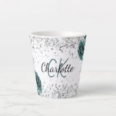 Silver green florals elegant monogram name latte mok (Voorkant)
