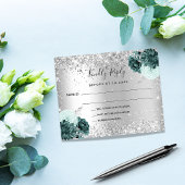 Silver green florals glitter budget bruiloft RSVP Flyer