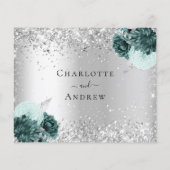 Silver green florals glitter budget bruiloft RSVP Flyer (Achterkant)