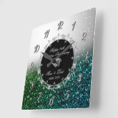 Silver Green Glittery 25th Wedding Jubileum Vierkante Klok (Hoek)