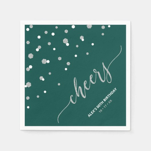 Silver Green Hexagon Confetti Cheers Custom Party Servet (Voorkant)