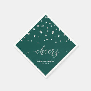 Silver Green Hexagon Confetti Cheers Custom Party Servet