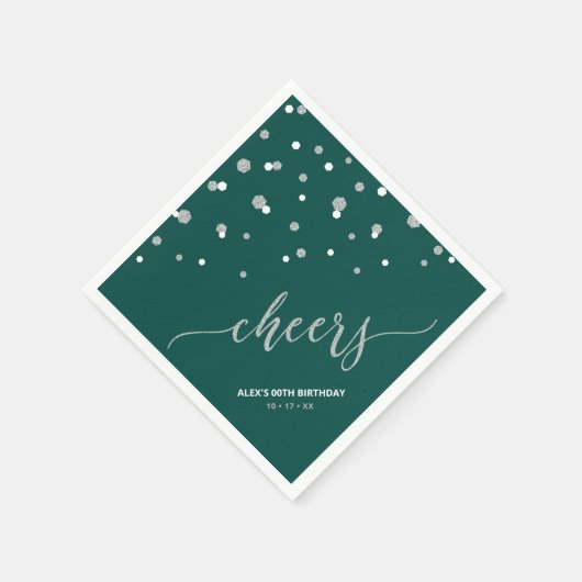 Silver Green Hexagon Confetti Cheers Custom Party Servet (Hoek)