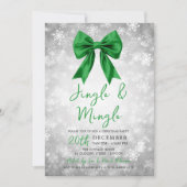 Silver Green Jingle Mingle Xmas Party Bow Snow  Kaart (Voorkant)