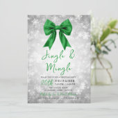 Silver Green Jingle Mingle Xmas Party Bow Snow  Kaart (Staand voorkant)