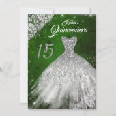 Silver Green Lace Diamond Sparkle Gown Quinceanera Kaart (Voorkant)