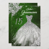 Silver Green Lace Diamond Sparkle Gown Quinceanera Kaart (Voorkant / Achterkant)