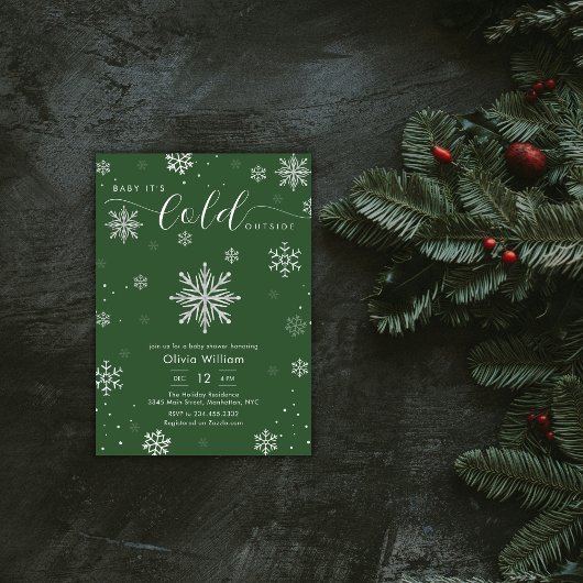 Silver Green Magical Winter Snowflake Baby Shower  Kaart