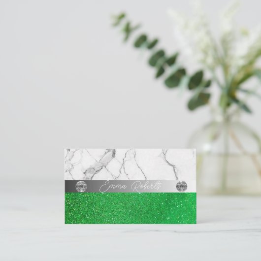 Silver Green Marble Diamond Coach Visitekaartje (Staand voorkant)