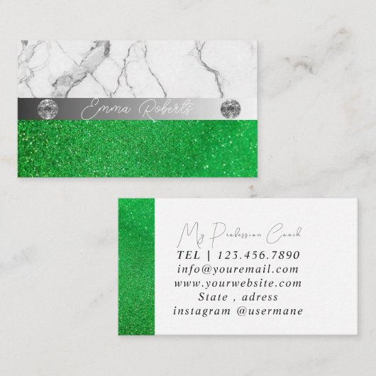 Silver Green Marble Diamond Coach Visitekaartje (Voorkant / Achterkant)