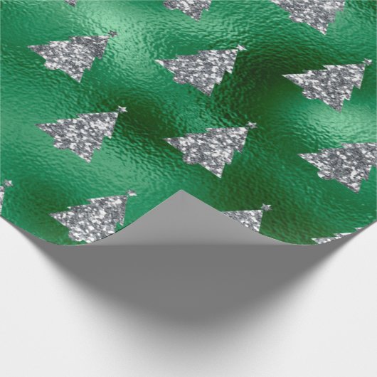 Silver Green Metallic kerstboomfeestdag Cadeaupapier (Hoek)